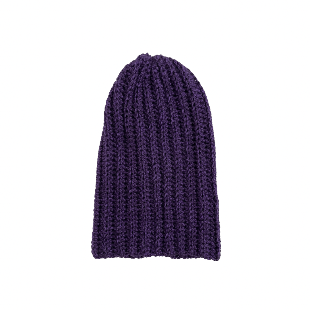 Kobuk Valley, Purple Ribbed Beanie, Purple Corchet Hat – Blue