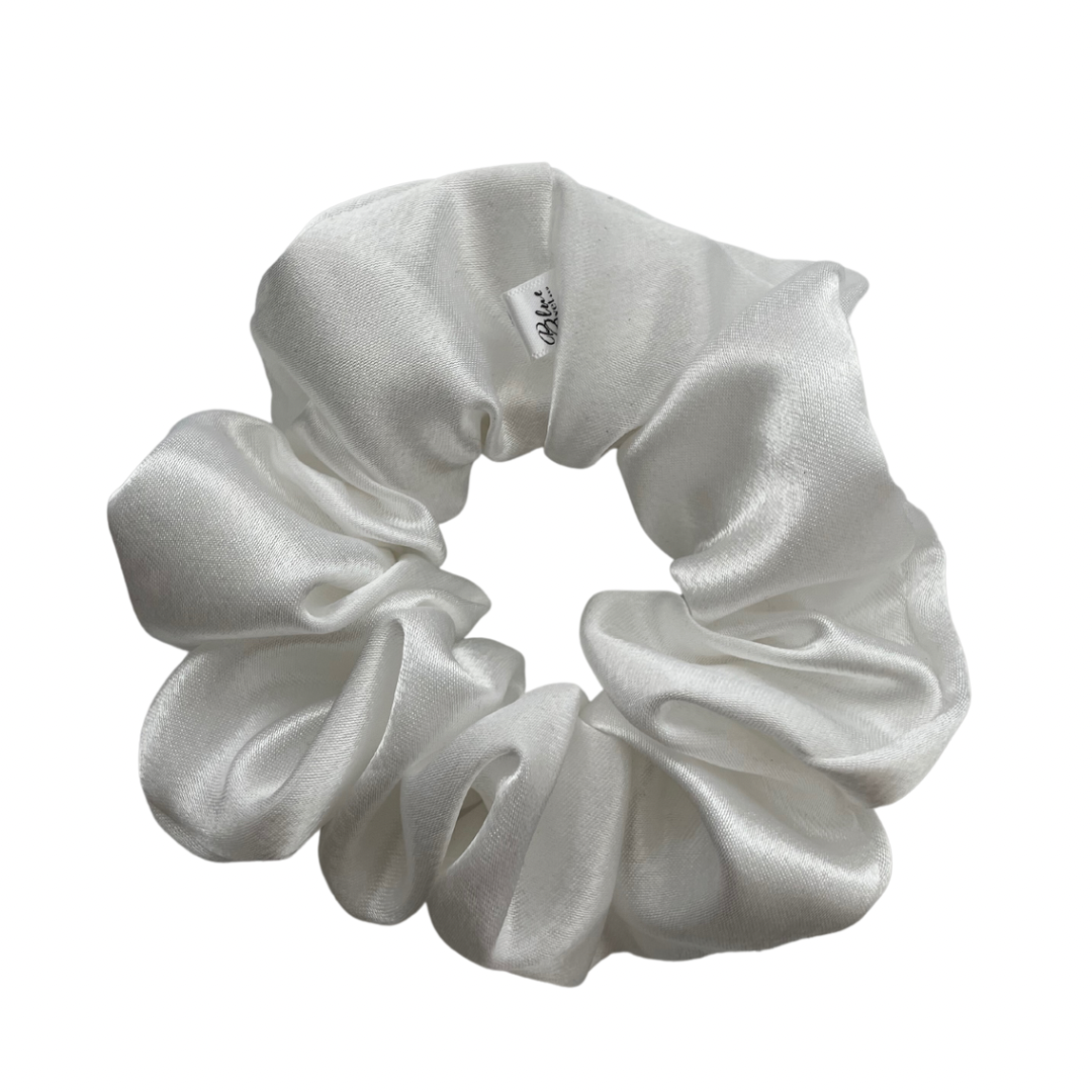 XL White Satin Scrunchie on White background