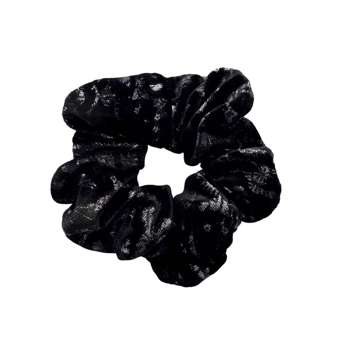 Black Velvet Scrunchie with Silver design