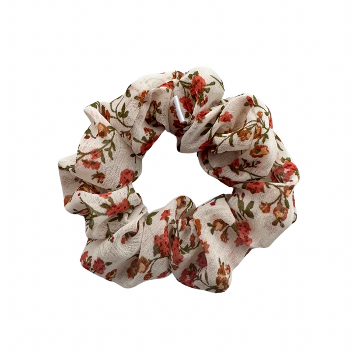 Floral Scrunchie, Chiffon Scrunchie, Peach Flowers